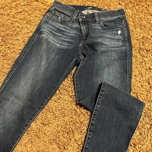 7 For All Mankind Skinny ankle jeans with fun shred ankle. Size 27